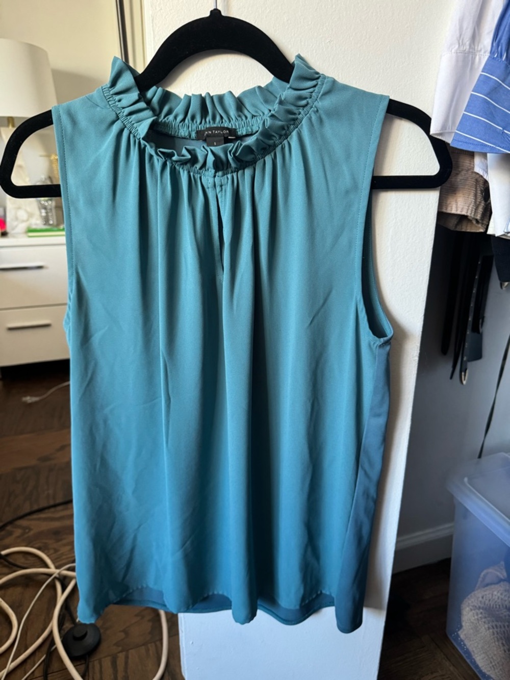 Ann Taylor Teal Ruffle-Neck Sleeveless Camisole